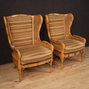 Pair of armchairs fake bamboo 2 furniture vintage chairs seats 70s modern 900