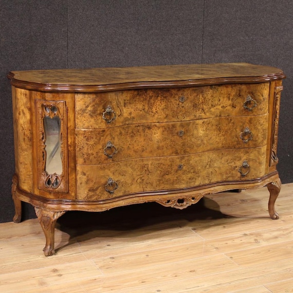 Italian commode dresser furniture in wood antique style 3 drawers 20th century