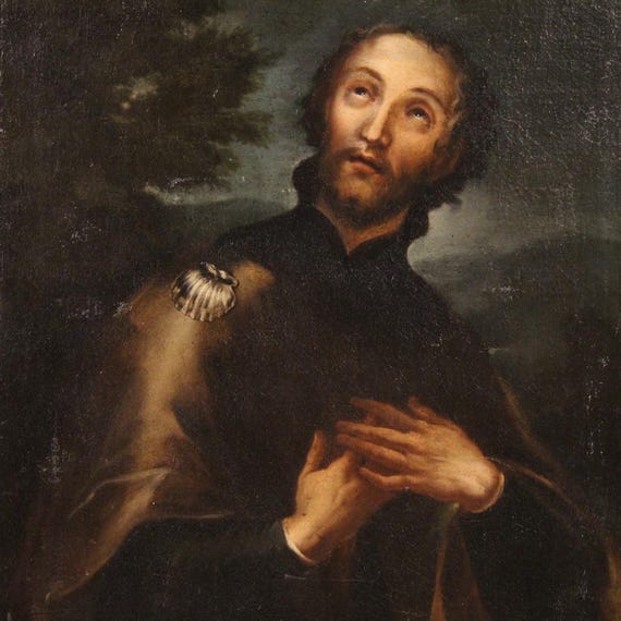 Saint Roch antique painting oil canvas religious Italian artwork 17th century