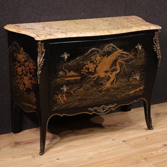 French commode furniture dresser chinoiserie lacquered Louis XV style 20th cent