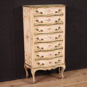 Painted tallboy antique style Venetian furniture chest of drawers 20th century