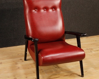 Armchair furniture chair in wood red faux leather living room design vintage