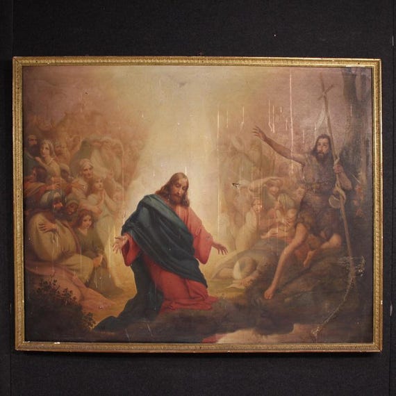 Antique 19th-century Italian painting: The Baptism of Jesus