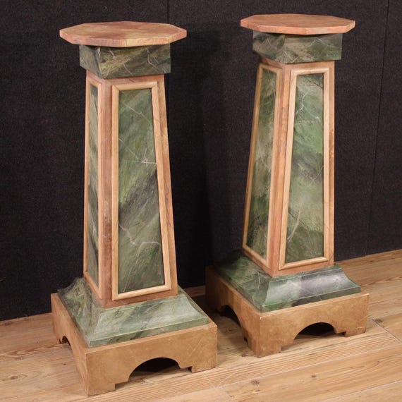 Pair of Italian columns furniture in lacquered wood antique style 20th century