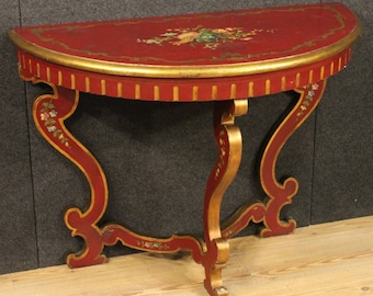 Italian lacquered and painted demi lune console table