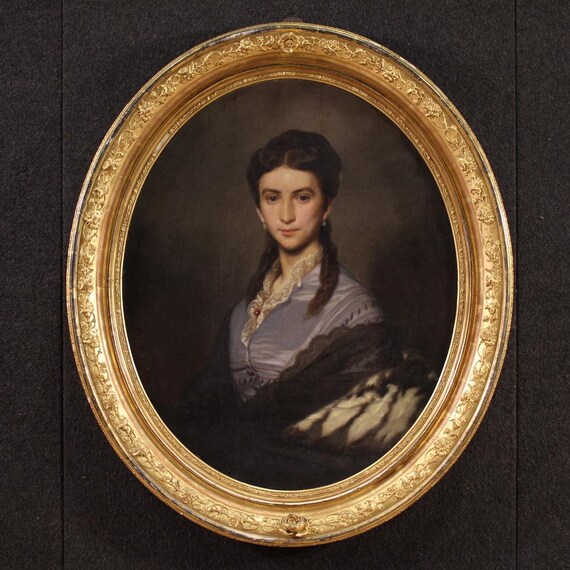 Lady portrait painting signed and dated 1869 artwork oil on canvas woman
