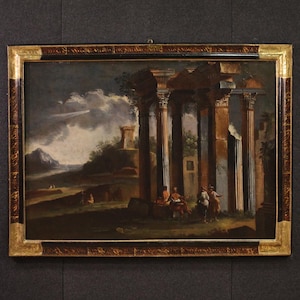 Capriccio landscape with architectures oil painting canvas antique 18th century