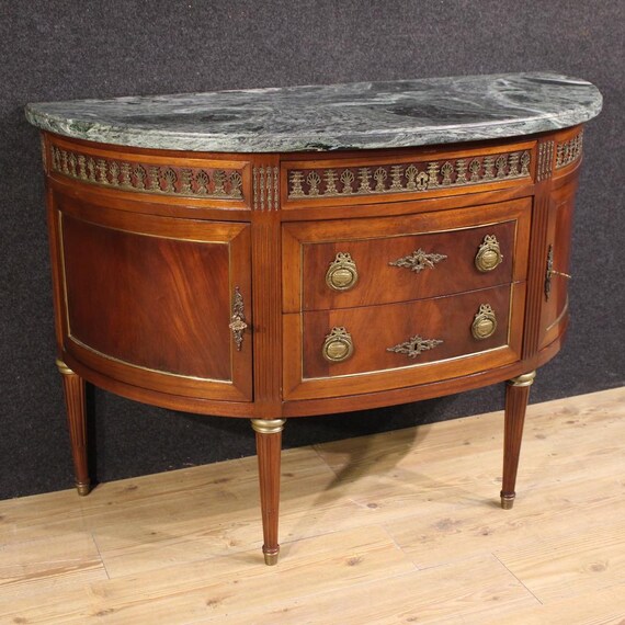 French half moon commode furniture dresser marble top Louis XVI style 20th cent