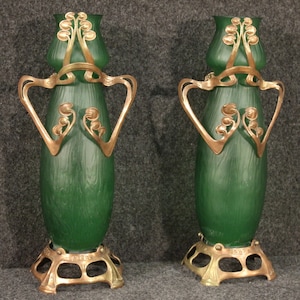 Paar französische Glas Vasen im Jugendstil