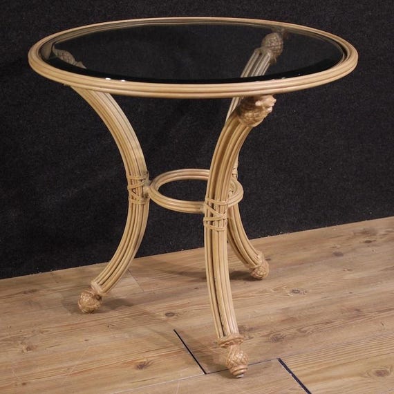 Round side table in iron with glass top Italian furniture 20th century garden