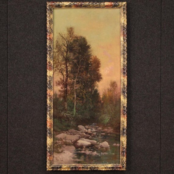 Signed painting antique framework oil landscape impressionist 19th century 800