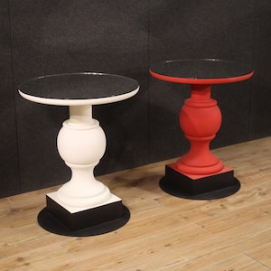 Pair of side tables vintage design modern 70s 20th century mirror tops 900