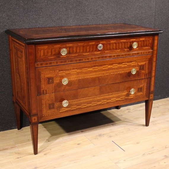 Italian commode furniture dresser inlaid wood Louis XVI style 20th century