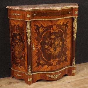 Inlaid sideboard antique style Napoleon III furniture marble top 20th century