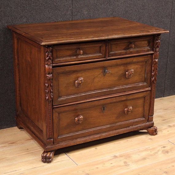 Genoese bambocci commode antique dresser in walnut wood 18th century furniture