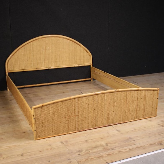 Double bed Italian furniture in bamboo and rattan 20th century bedroom