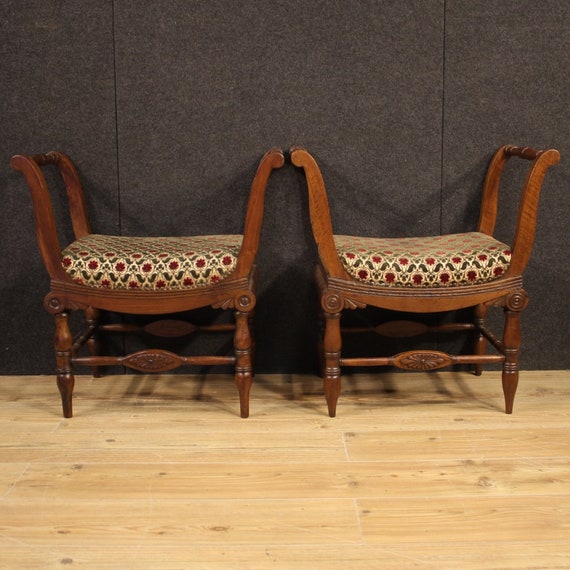Pair of Italian benches antique furniture in walnut wood living room 800