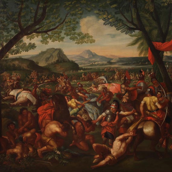 Alexander the Great battle antique painting oil canvas artwork 18th century