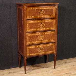 Chest of drawers inlaid antique style Louis XVI furniture commode 50s tallboy