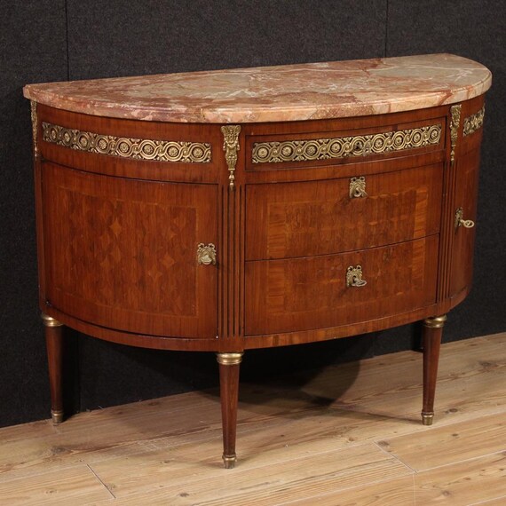 Halfmoon commode Italian Louis XVI style furniture dresser marble 20th century