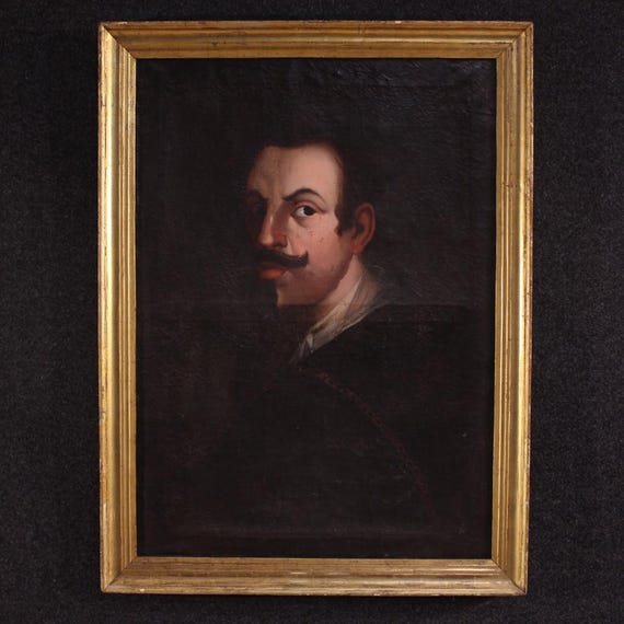 Antique Spanish painting oil on canvas artwork gentleman portrait 18th century