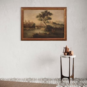 Painting bucolic landscape framework oil canvas antique style 20th century 900