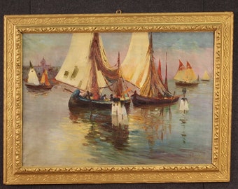 Seascape signed dated 1926 painting oil on canvas landscape artwork sea boat