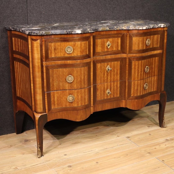 French commode furniture dresser inlaid wood marble top Transition style 800