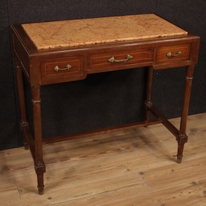 Table writing desk furniture in inlaid wood marble top antique style 900