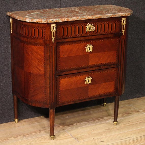 Small dresser furniture in wood marble top Napoleon III 19th century bronzes