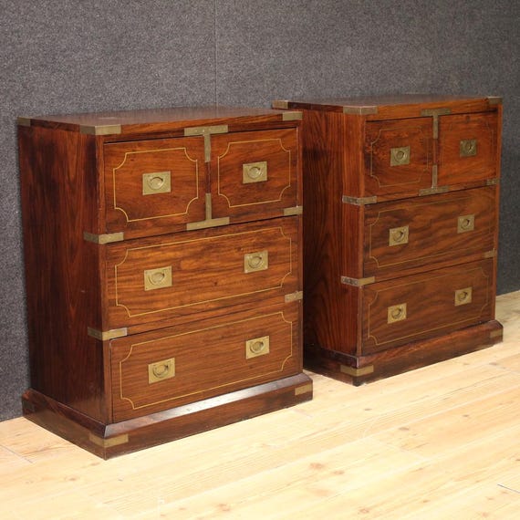 Pair of English chest of drawers furniture nightstands naval style 20th century