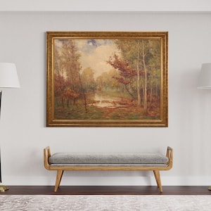 Landscape painting signed framework oil on board antique style impressionist