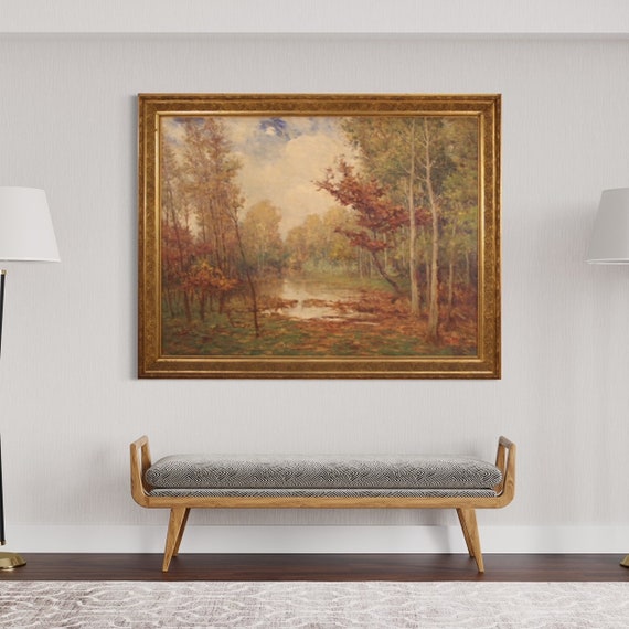 Landscape painting signed framework oil on board antique style impressionist