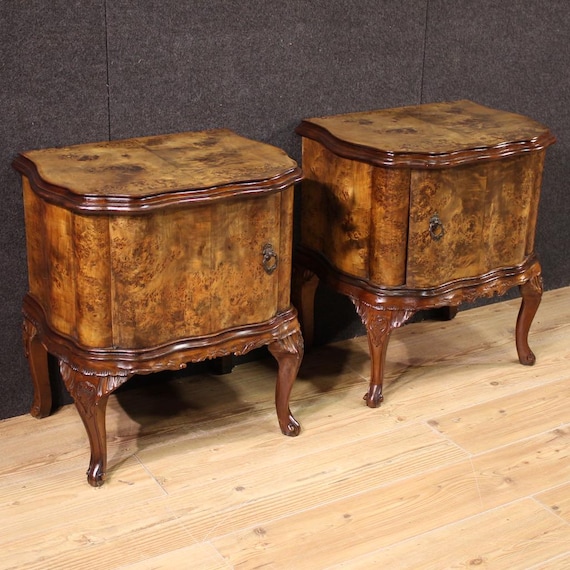 Pair Italian night stands antique style furniture bedside tables 20th century