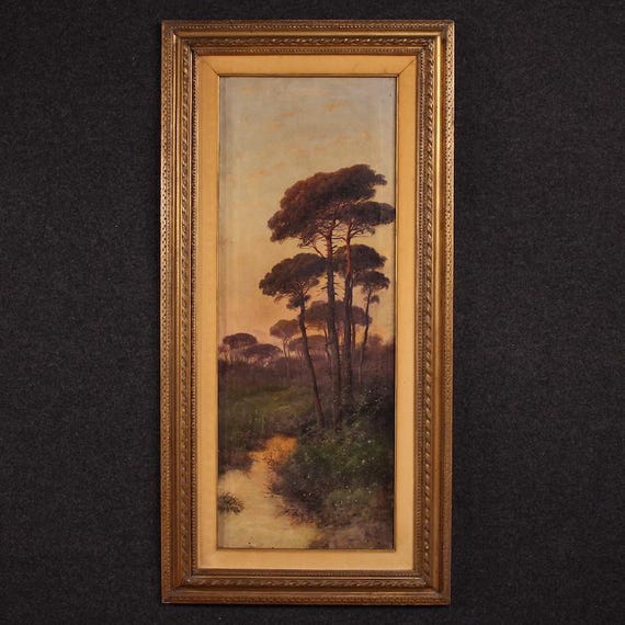 Italian landscape painting antique artwork oil canvas signed Marko 19ème siècle