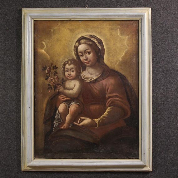 Antique painting Madonna with Child Italian religious artwork oil 17th century