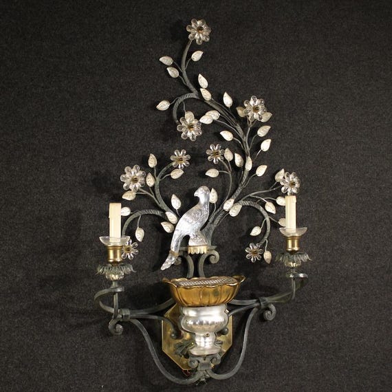 Great wall light Italian lighting parrot crystal Banci Florence 20th century