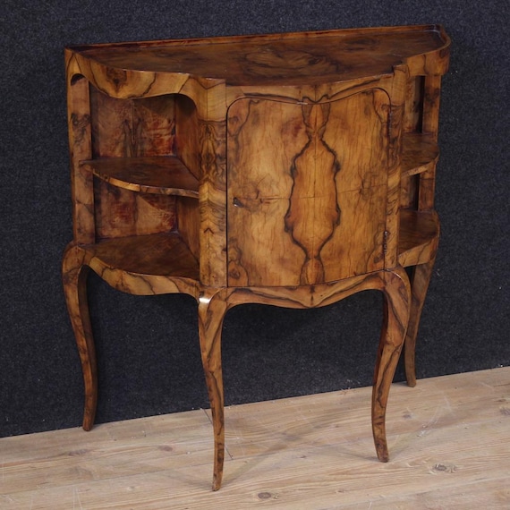 Small sideboard in burl walnut wood furniture cabinet 1 door 20th century