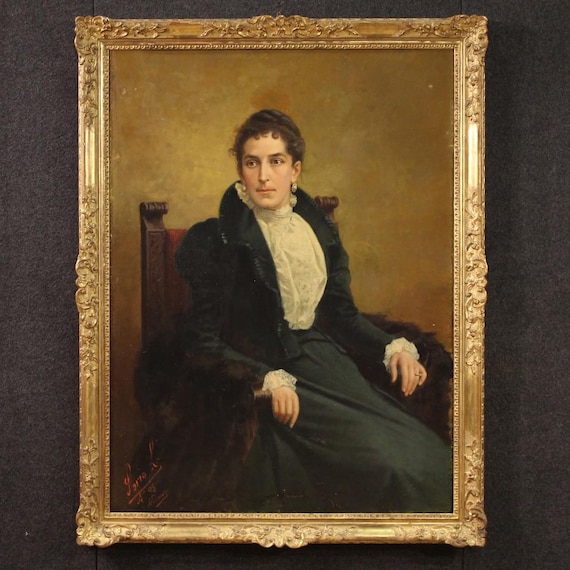 Lady portrait painting signed Luigi Sorio dated 1898 artwork oil on canvas