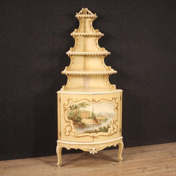 Corner cupboard cabinet furniture in wood antique style lacquered painted gilt