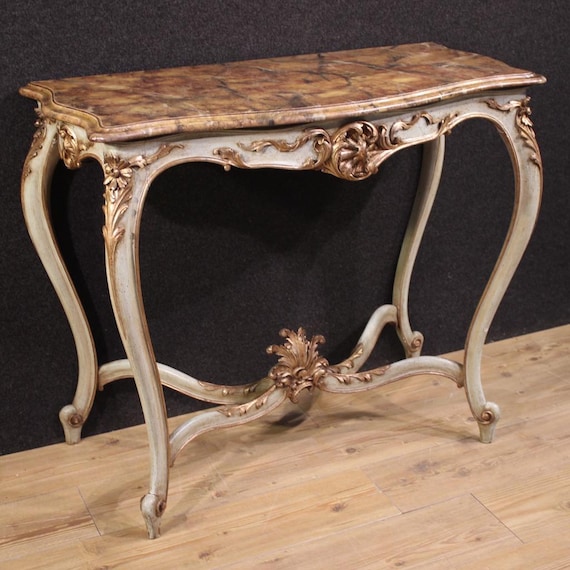 French console lacquered silvered furniture table Louis XV style 20th century