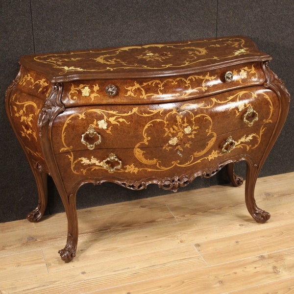 Commode en bois incrusté style antique meuble chiffonnier 3 tiroirs buffet