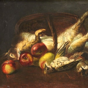Still life painting oil on canvas framework frame antique style 20th century