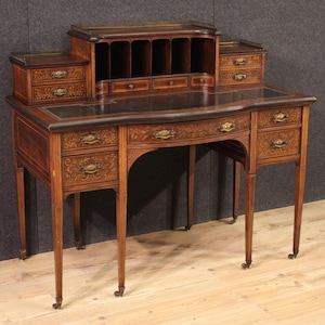 English writing desk table furniture antique inlaid wood 19th century office