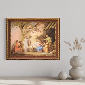 Antica tempera su carta dipinto religioso adorazione pastori quadro XIX secolo