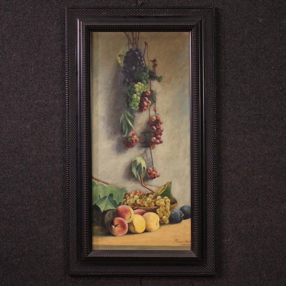 Antique painting still life artwork oil on canvas signed dated 1919 with frame