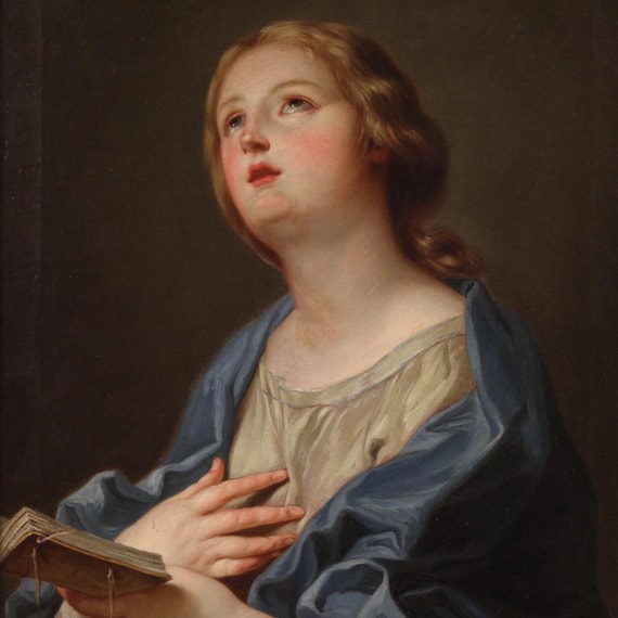 Praying Madonna religious painting oil on canvas Italian artwork 19th century