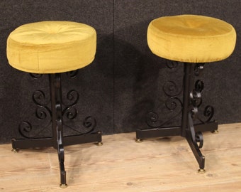 Pair of stools furniture chairs in iron velvet seats modern design vintage