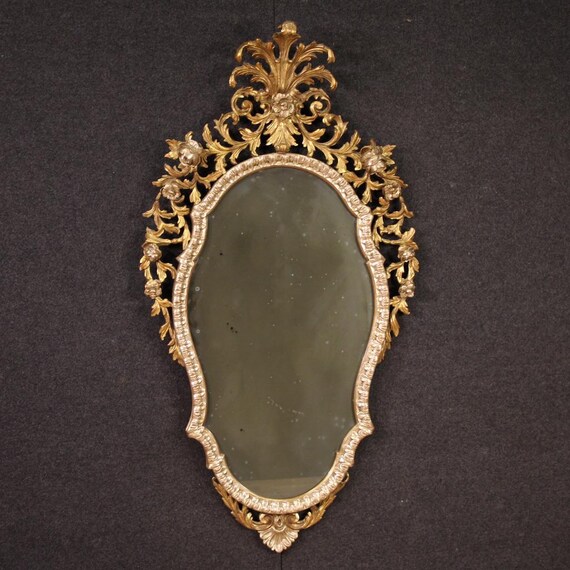 Italian gilded silvered wooden mirror in Louis XV style from 20th century frame