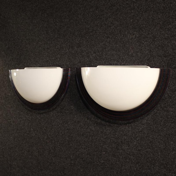 Pair of Italian wall lamps furniture half-moon lighting in glass 20th century